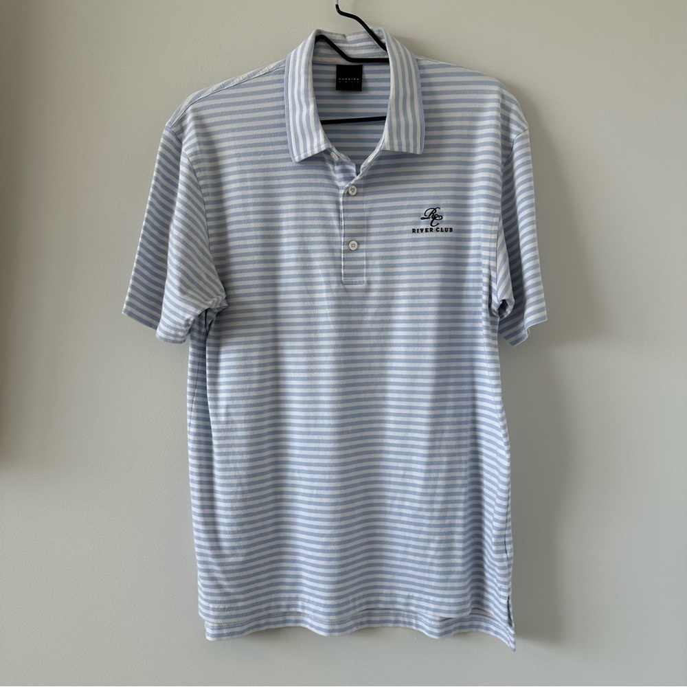 River Club Men's Light Blue & White Striped Polo